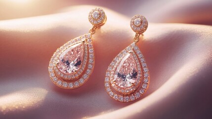 Poster - A beautiful close-up of a pair of diamond drop earrings, captured in natural light to showcase their sparkle and the craftsmanship of their design