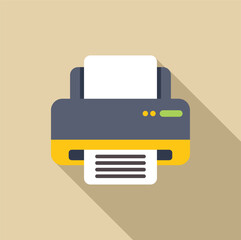 Poster - printer producing a document, flat design icon with long shadow, ideal for web and app design projec