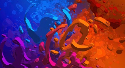 Poster - abstract vibrant colors: dynamic interplay of vibrant orange, blue, and purple paint splashes creati