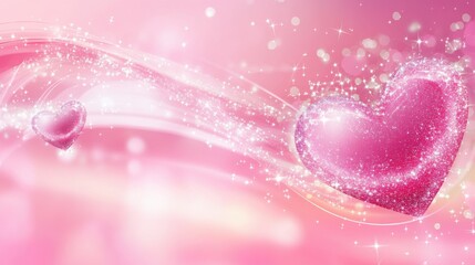 Wall Mural - Sparkling Pink Hearts and Glitter on Soft Blurred Background