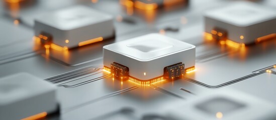 Futuristic Technology:  Abstract Render of Advanced Microchips and Circuitry