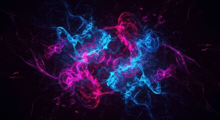 Poster - Cosmic Dance of Hues: A mesmerizing abstract artwork featuring vibrant swirls of pink and blue luminous energy, creating a captivating visual symphony against a deep black backdrop.