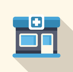 Poster - Flat design icon of a hospital building representing medical assistance and healthcare services