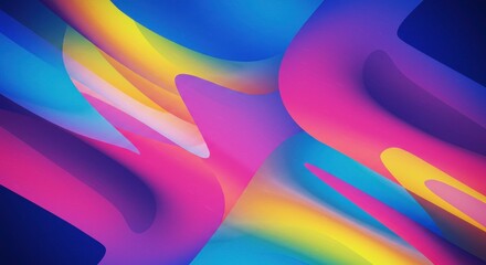 Poster - Vibrant Abstract Swirl: An explosion of color and movement.  Fluid, dynamic shapes in a spectrum of vivid hues—pink, blue, yellow, and orange—create an energetic and captivating abstract artwork.