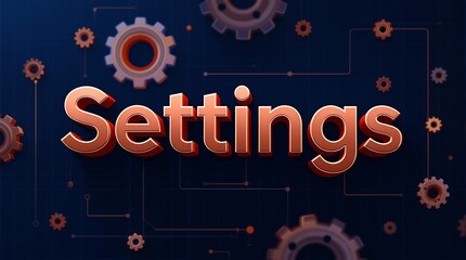 Fototapete - Gear Icons with Settings Text, Representing Customization in Data Visualization Interfaces