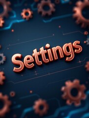 Fototapete - Gear Icons with Settings Text, Representing Customization in Data Visualization Interfaces