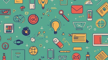 Poster - Colorful Hand-Drawn Icons Representing Ideas and Innovation Concepts