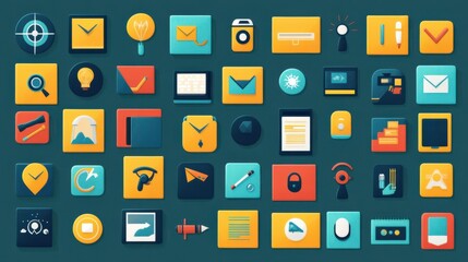 Poster - Colorful Flat Icons for Digital Communication and Productivity