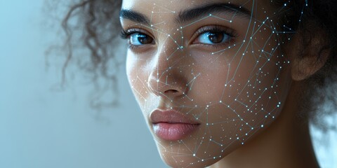 Poster - woman with a face map illustrating constellations and celestial patterns on her skin