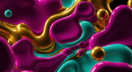 Poster - abstract liquid gold and magenta: swirling, vibrant forms of molten gold and magenta create a dynami