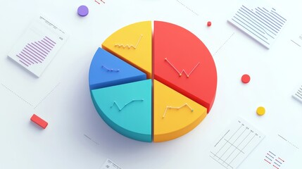 Poster - A colorful financial pie chart showing market shares, with labeled sections representing stocks, bonds, and investments, displayed on a white background with clean lines.