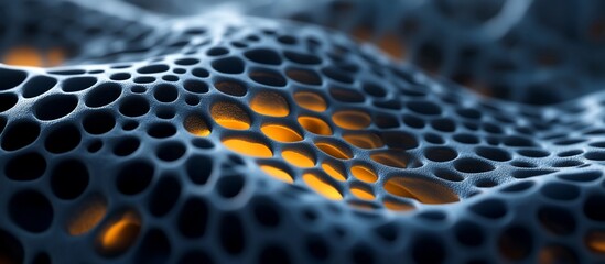 Abstract Glowing Cellular Structure: A 3D Render of a Porous, Honeycomb-like Surface with Inner Illumination