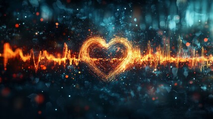 Poster - A conceptual graphic showing a heart wave merging with sound waves, illustrating the connection between heartbeats and sound in a creative visual