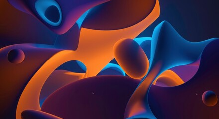 Poster - abstract fluid forms: a mesmerizing interplay of vibrant orange, purple, and blue abstract forms cre