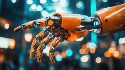 Poster - A close-up of a robotic hand reaching out, symbolizing artificial intelligence.