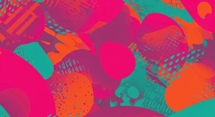 Poster - Abstract Neon Shapes: A vibrant and energetic composition of overlapping neon pink and teal shapes, creating a dynamic and visually striking abstract artwork.