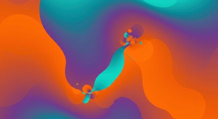 Poster - Fluid Abstract Art:  A vibrant blend of orange, teal, and purple hues flow and swirl in a dynamic, abstract composition, creating a mesmerizing visual experience.  