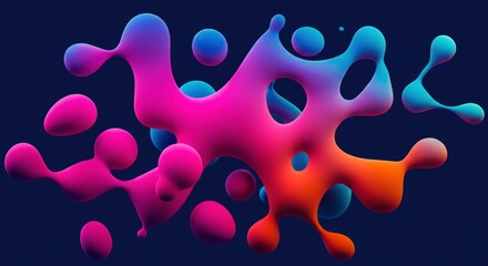 Poster - abstract fluid forms: vibrant, colorful, organic shapes morph and flow against a deep blue backdrop,