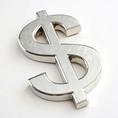 Wall Mural - A shiny metal dollar sign symbolizing wealth, finance, and commerce, set against a clean background.