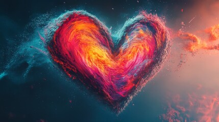 Poster - A creative visualization of heart waves morphing into abstract shapes, representing the life force and rhythm in a colorful and energetic manner