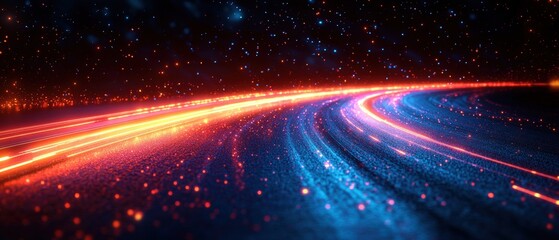 Poster - Long line of vibrant light streaks creating an abstract background effect in various colors
