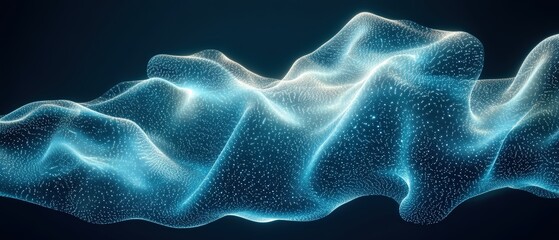 Poster - Computer generated image of a blue ocean wave crashing against the shore in a digital art style