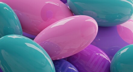 Poster - abstract glossy spheres: a mesmerizing arrangement of glossy, vibrant spheres in shades of pink, pur