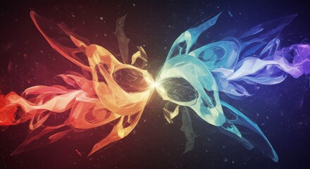 Poster - Abstract Fusion: An ethereal abstract art piece showcasing vibrant colors and bold shapes in a dynamic composition. This piece is a mesmerizing dance of red, orange, blue, and purple hues.