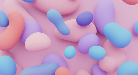 Poster - pastel dreamscape: abstract 3d render of smooth, pastel-colored shapes in a playful, dreamlike compo