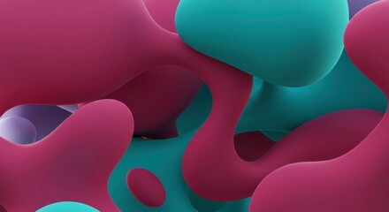 Poster - Abstract Fluid Shapes: A mesmerizing abstract background of flowing, organic shapes in vibrant pink and turquoise hues, creating a dynamic and visually captivating design.  