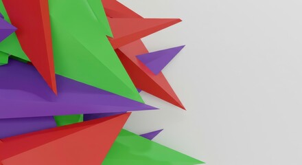 Poster - abstract colorful triangles: a vibrant composition of red, green, and purple triangles, creating a d