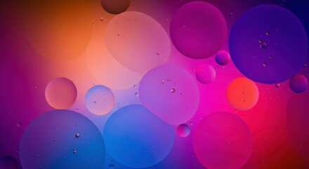 Poster - Abstract Colorful Oil Bubbles: Vibrant, multicolored oil bubbles float on water, creating a mesmerizing and colorful abstract background.