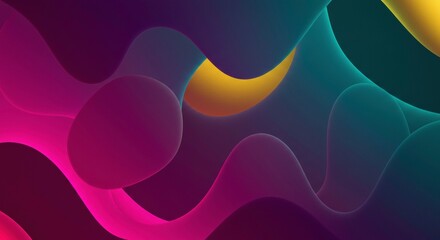 Poster - Abstract Fluid Forms:  Vibrant, flowing shapes in deep magenta, teal, and golden hues create a dynamic and mesmerizing abstract artwork. Perfect for modern designs and digital backgrounds.