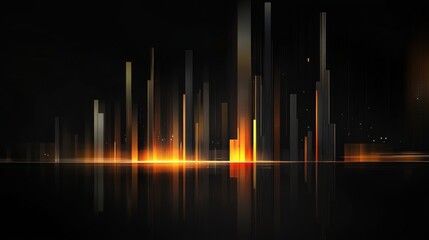 Poster - A digital bar graph with sleek, metallic colors, displayed on a black reflective background, with lines and highlights creating depth