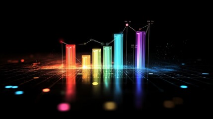 Poster - A digital bar graph with sleek, metallic colors, displayed on a black reflective background, with lines and highlights creating depth