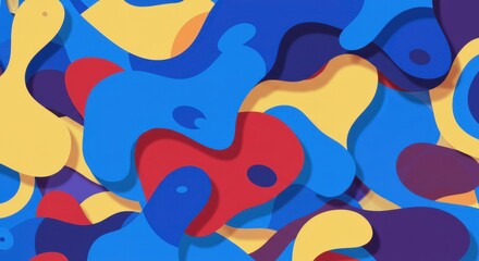 Poster - Abstract Fluid Shapes: Vibrant and dynamic interplay of blue, red, and yellow abstract shapes, creating a visually captivating and energetic pattern. Perfect for modern designs. 