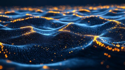 Poster - a digital representation of futuristic line patterns with glowing effects in neon colors, set agains