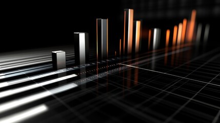 Poster - A dynamic D bar graph on a black background, with sleek metal bars, a glowing grid, and a futuristic feel, perfect for illustrating progress or trends.