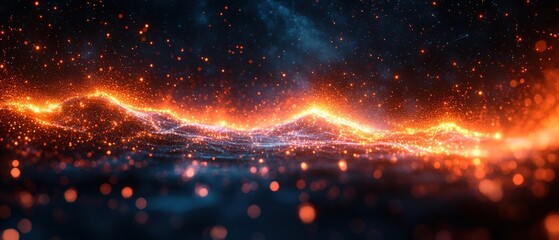 Poster - Dark background illuminated by vibrant orange and blue lights creating a dynamic visual effect