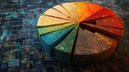 Leinwandbilder - A dynamic financial pie chart with segmented slices, showing investment portfolio allocation, overlaid on a digital background filled with stock market trends.