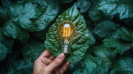Poster - Person holding a light bulb in their hand for conceptual illumination and ideas