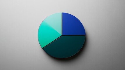 Poster - a dynamic pie chart with segmented portions in shades of blue and green, placed on a minimalist gray