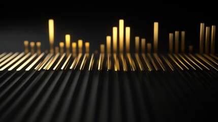 Fototapete - A financial chart displaying gold price fluctuations with golden bars and a black background, casting elegant shadows and reflections