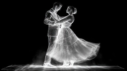 Poster - Elegant couple ballroom dancing, ethereal style.