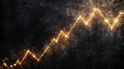 Poster - A glowing line chart with a golden line trending upward, set on a textured black background for a sense of luxury and financial growth