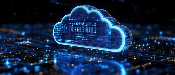 Aufkleber - Cloud with a computer chip illustrating technology and data processing concept in a digital environment