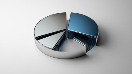 Aufkleber - A metallic-style financial pie chart with blue and silver segments, displayed on a white background with sharp edges and shadows