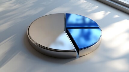 Aufkleber - A metallic-style financial pie chart with blue and silver segments, displayed on a white background with sharp edges and shadows