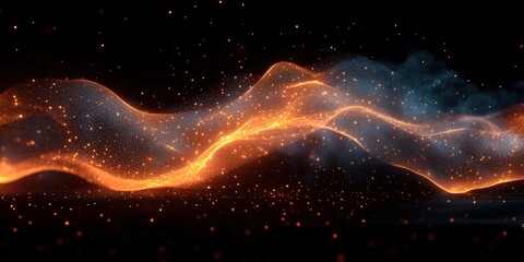 Poster - Wave of orange and blue particles with sparks creating a dynamic visual effect