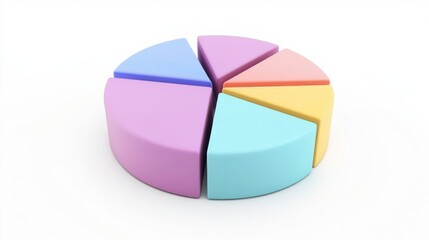 Fototapete - A minimalist D pie chart with pastel-colored slices, smoothly separated to reveal individual sections, placed on a clean white background.